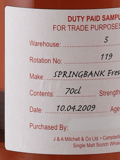 Springbank 15 Year Old 2009 Sherry Cask DUTY PAID SAMPLE - Bottle Of Japan