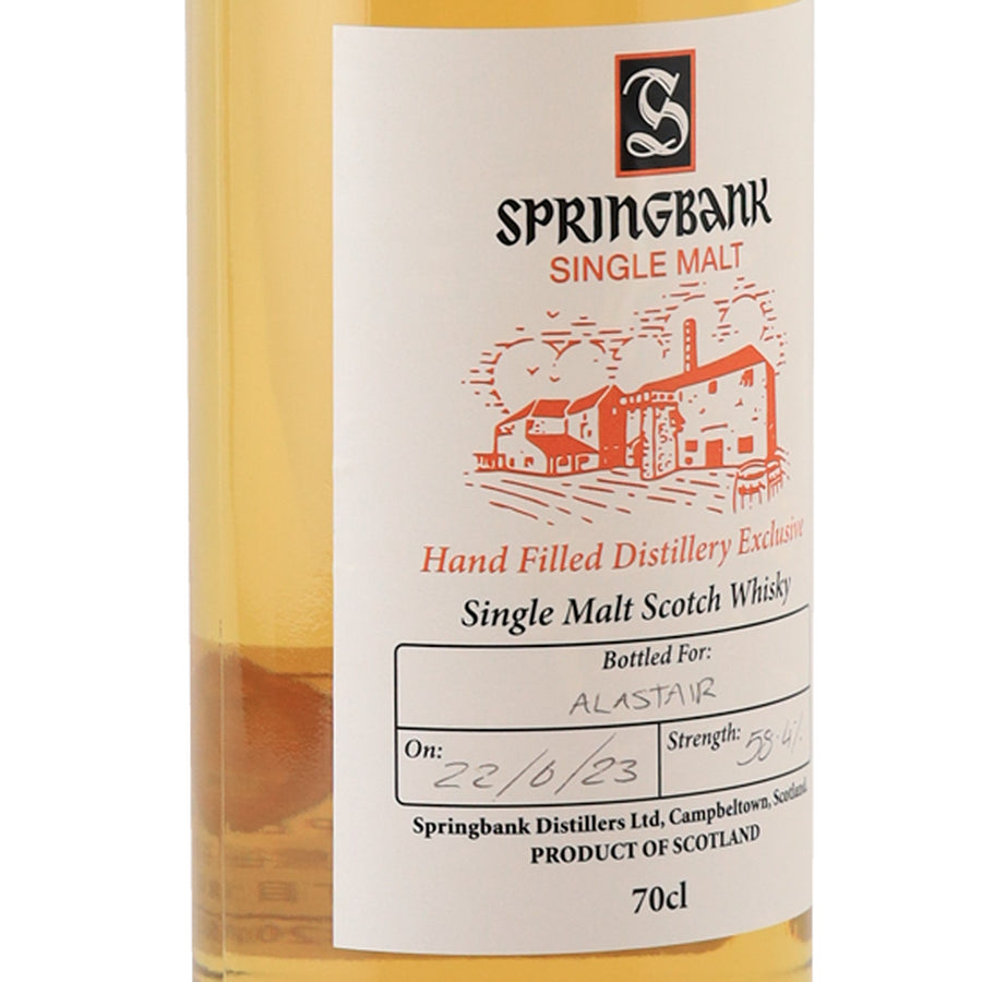 Springbank Hand Filled 2023 bottling 58.4%, 700ml - label left angle