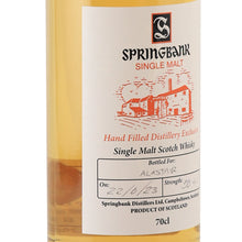 Load image into Gallery viewer, Springbank Hand Filled 2023 bottling 58.4%, 700ml - label left angle