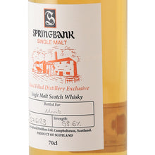 Load image into Gallery viewer, Springbank Hand Filled 2023 bottling 58.6%, 700ml - label right angle