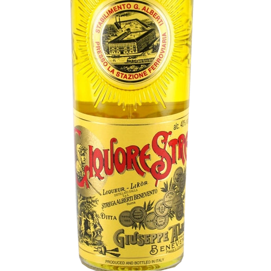 Strega Liquore Strega front label with Giuseppe Alberti artwork