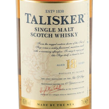 Load image into Gallery viewer, Talisker 18 Year Old whisky front label showing Isle of Skye origin