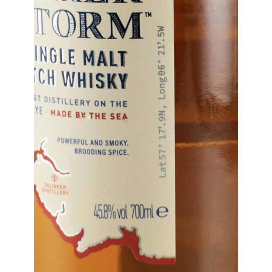 Talisker Storm Single Malt Scotch Whisky 700ml - 45.8% ABV and 700ml label detail