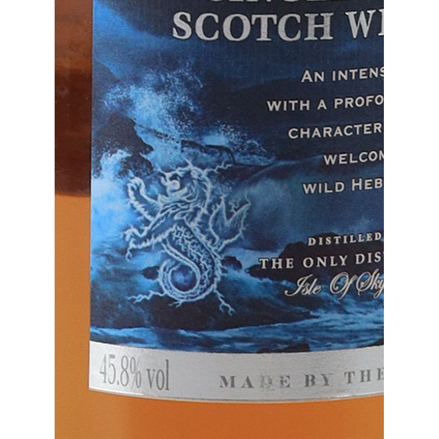 Talisker Storm single malt Scotch whisky label detail showing 45.8% alcohol by volume