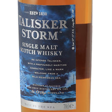 Load image into Gallery viewer, Talisker Storm single malt Scotch whisky angled front label, right view