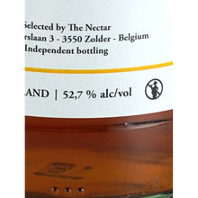 Load image into Gallery viewer, The Nectar Secret Islay 14 Year Old 2007 single malt whisky, label detail showing 52.7% ABV