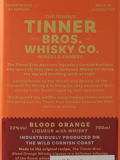 Tinner Bros Blood Orange Whisky Liqueur 700ml - Bottle Of Japan