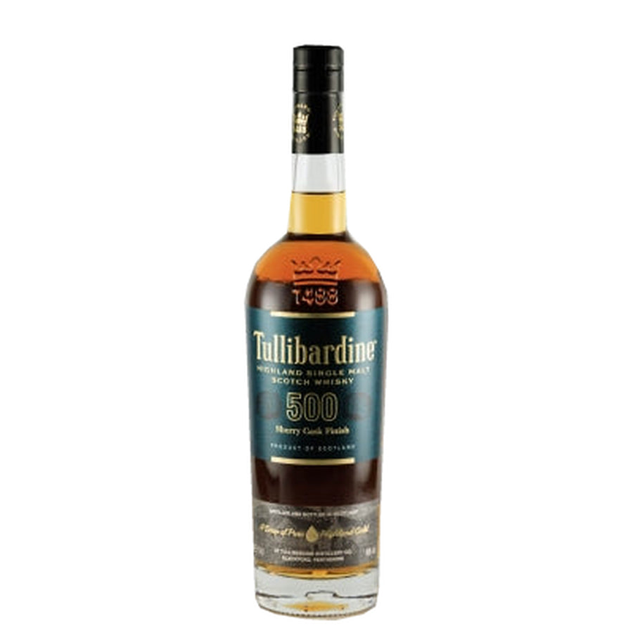 Tullibardine 500 Sherry Cask Finish single malt Scotch whisky bottle, front view