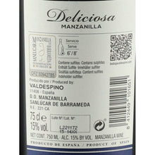 Load image into Gallery viewer, Valdespino Manzanilla Deliciosa Sherry 15% 750ml - back label