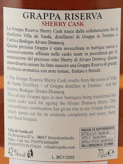 Villa De Varda Grappa Riserva Sherry Cask - Bottle Of Japan