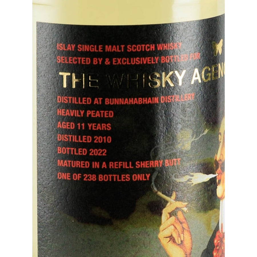 The Whisky Agency Bunnahabhain 11 Year Old 2010 53.8% 700ml - 11 year old distilled 2010 refill sherry butt label detail