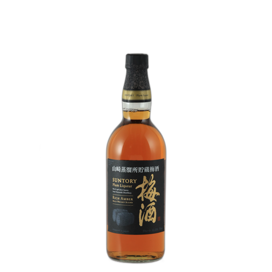 Suntory Yamazaki Rich Amber Umeshu bottle with black and gold label on a white background